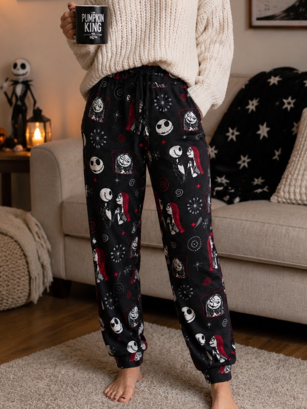 DISNEY THE NIGHTMARE BEFORE CHRISTMAS Cozy Fleece Joggers Pajama Pant Womens S